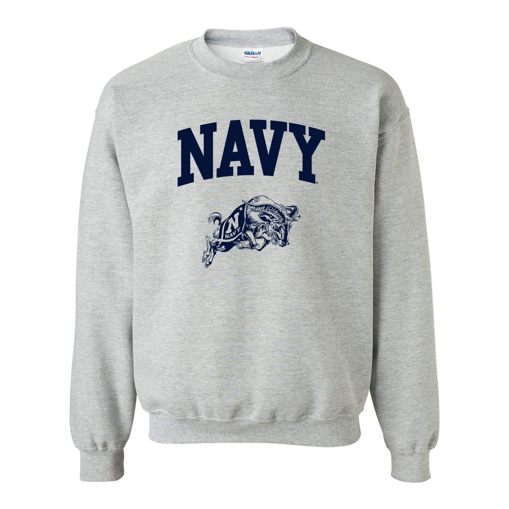 AW03 - US Naval Academy Midshipmen Arch Logo CREW SWEATSHIRT - 2X-Large - Sport Grey