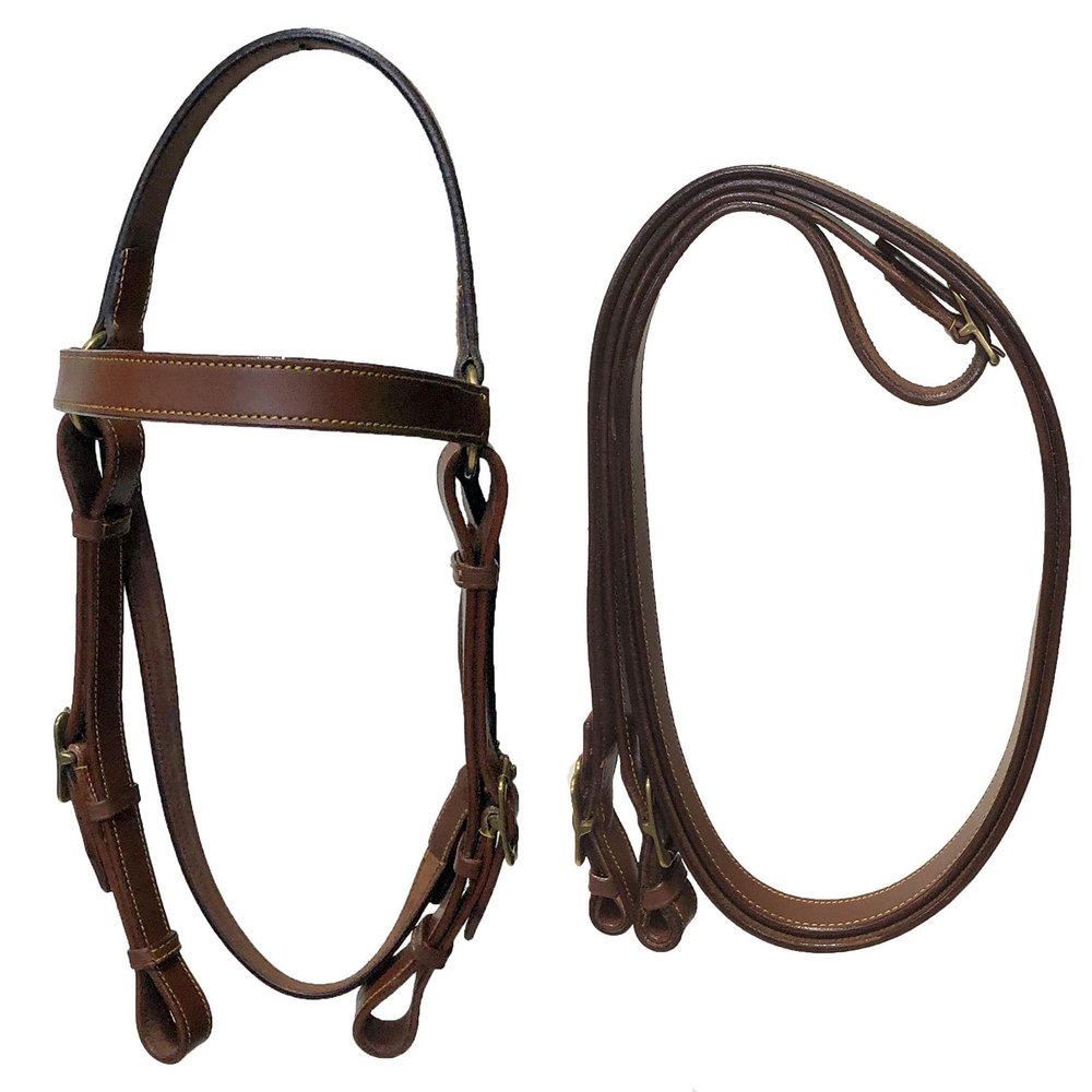 Equitem Tan Leather Australian Headstall Barco Bridle Full Horse Size with Reins