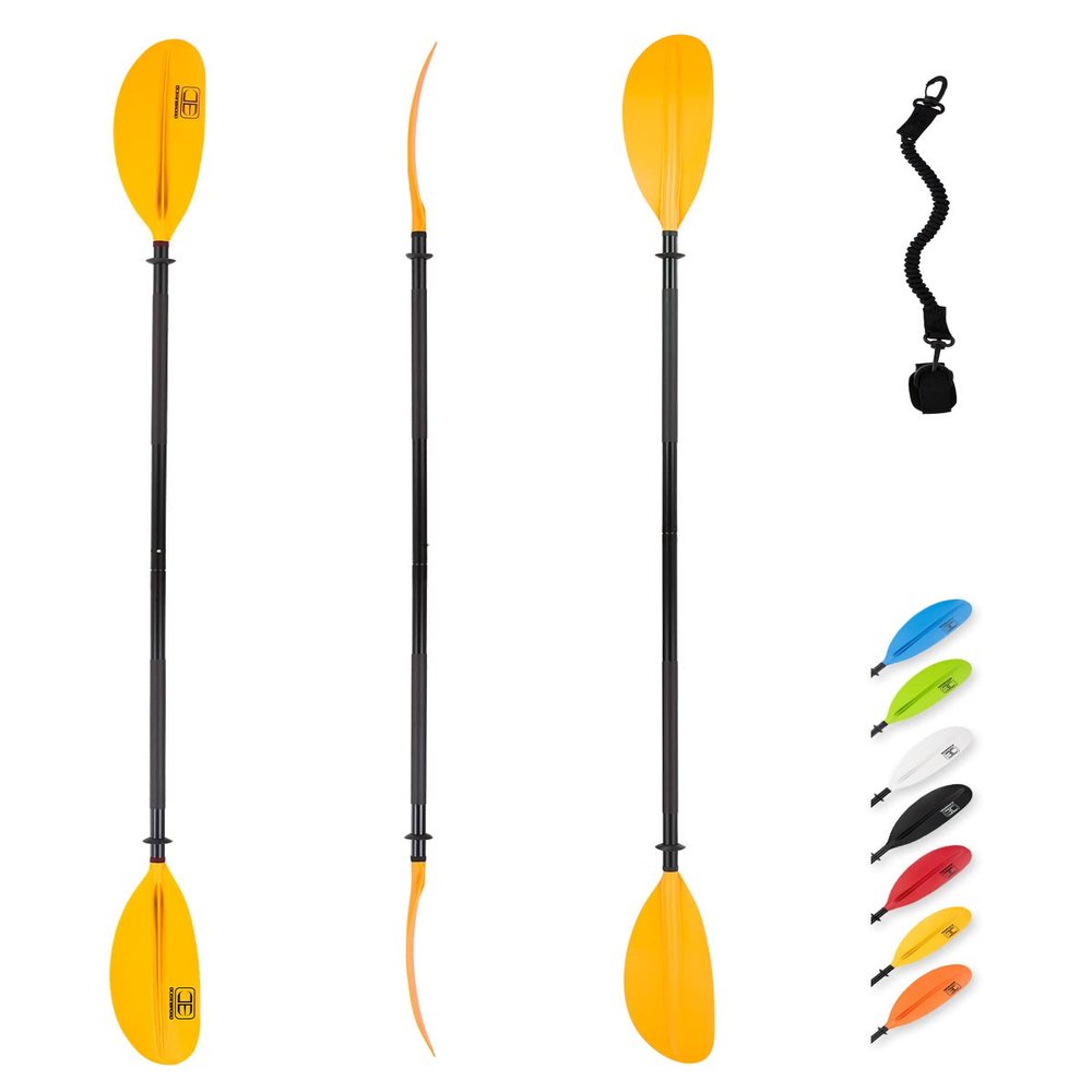 OCEANBROAD Kayak Paddle 90.5in/230cm Alloy Shaft Kayaking Boating Canoeing Oar with Paddle Leash 1 Paddle, Yellow