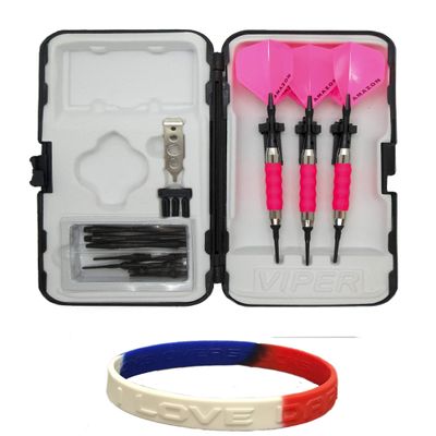 Sure Grip Pink Viper Soft Tip Darts with Dart Case & Accessories Choice of Flights 16 or 18 Grams Plus I Love Darts Bracelet (Amazon, 16g)
