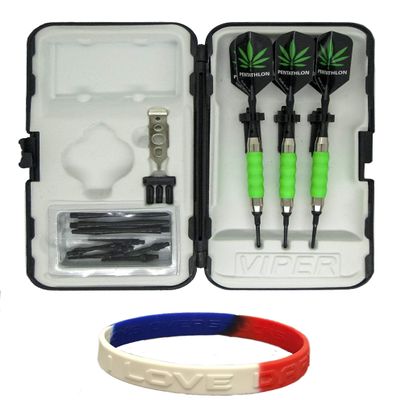 sure grip Viper Green Soft Tip Darts with Dart Case & Accessories Choice of Flights 16 or 18 Grams (Pentathlon Pot Leaf Slim, 16g)