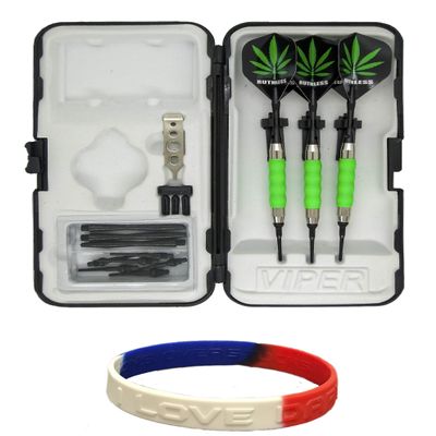sure grip Viper Green Soft Tip Darts with Dart Case & Accessories Choice of Flights 16 or 18 Grams (Ruthless Pot Leaf Black, 18g)