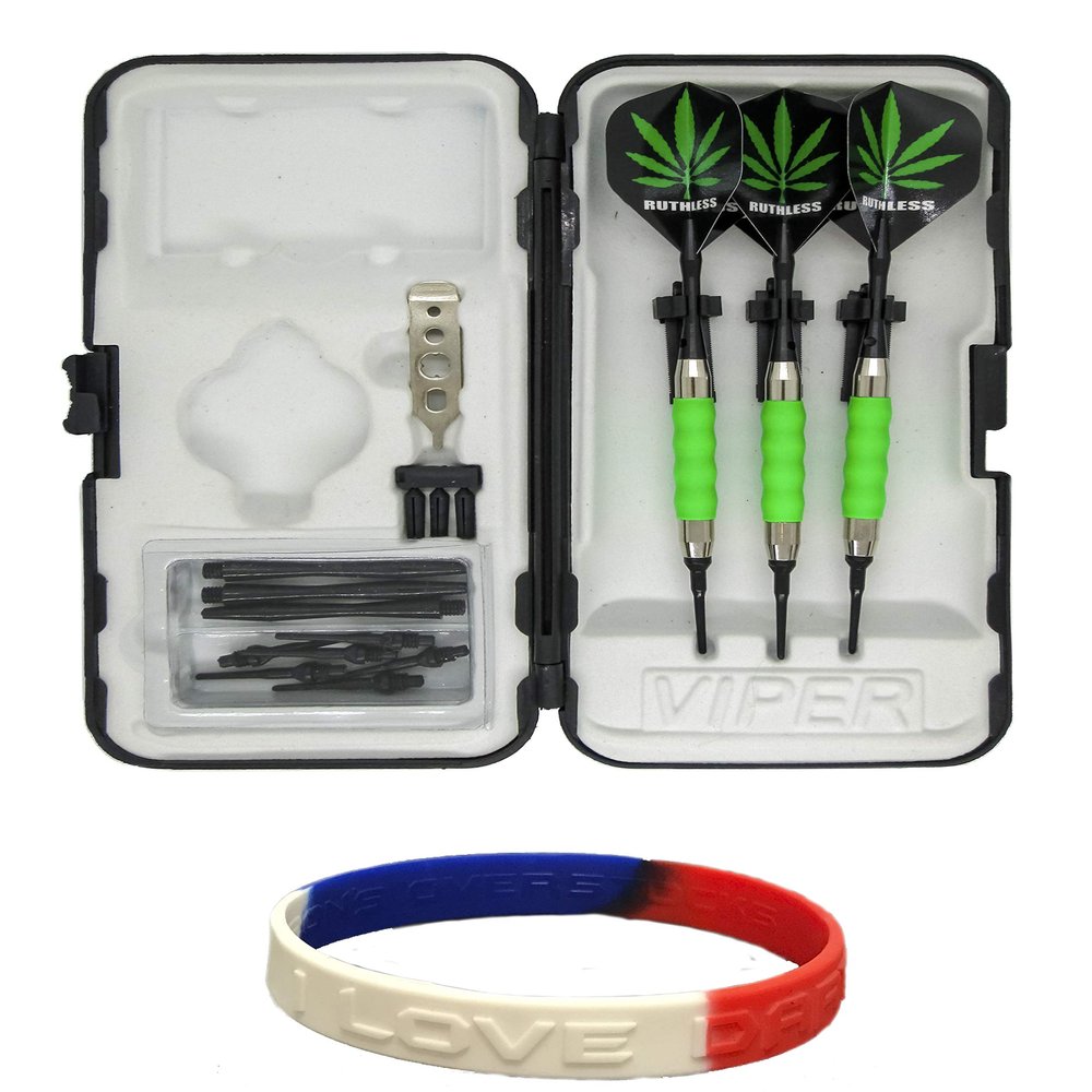 sure grip Viper Green Soft Tip Darts with Dart Case & Accessories Choice of Flights 16 or 18 Grams (Ruthless Pot Leaf Black, 16g)