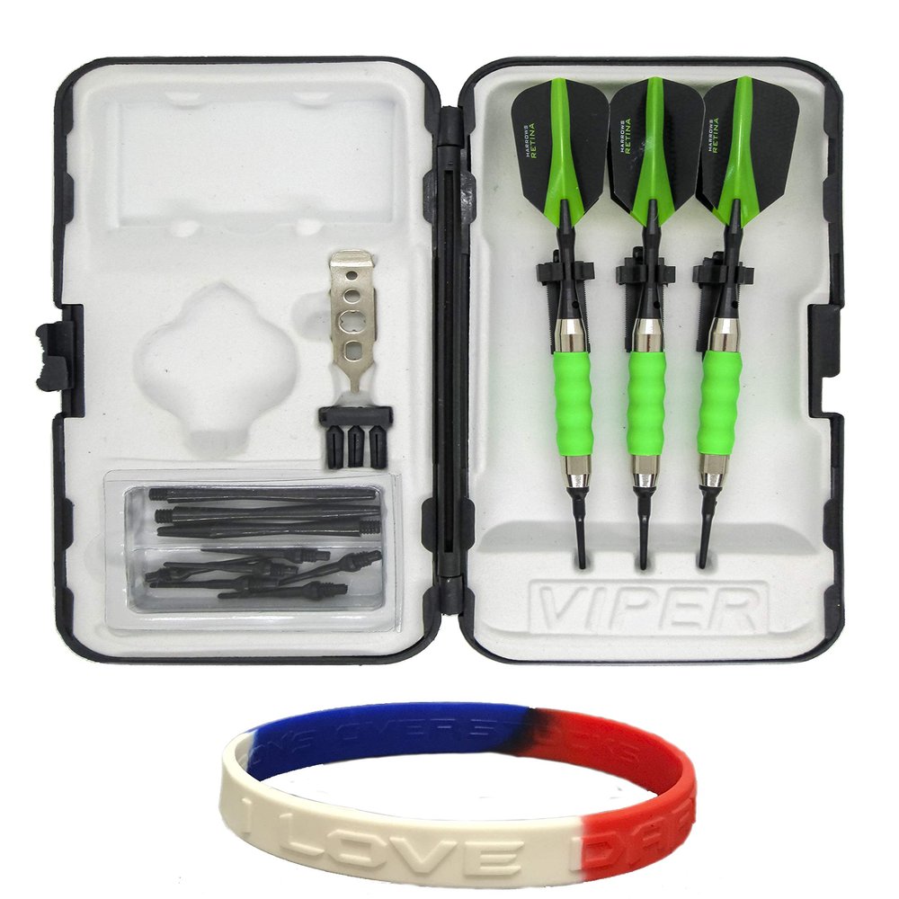 sure grip Viper Green Soft Tip Darts with Dart Case & Accessories Choice of Flights 16 or 18 Grams (Harrows Retina Slim, 16g)