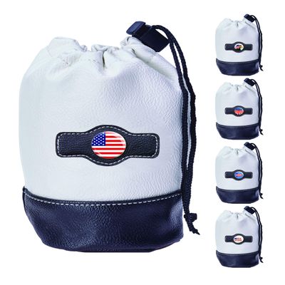 Clip Wipes Golf Pouch - American Flag USA Theme - Drawstring Style (White-Flag)