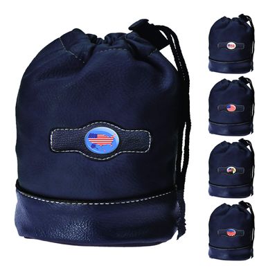 Clip Wipes Golf Pouch - American Flag USA Theme - Drawstring Style (Black-Map)