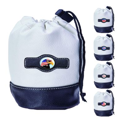 Clip Wipes Golf Pouch - American Flag USA Theme - Drawstring Style (White-Eagle)