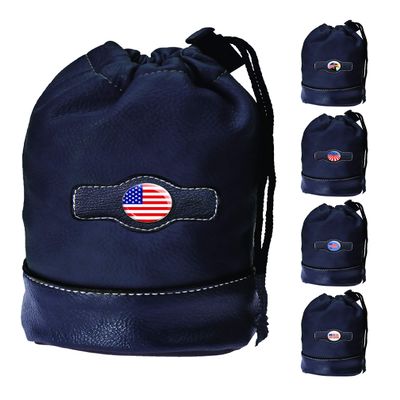 Clip Wipes Golf Pouch - American Flag USA Theme - Drawstring Style (Black-Flag)