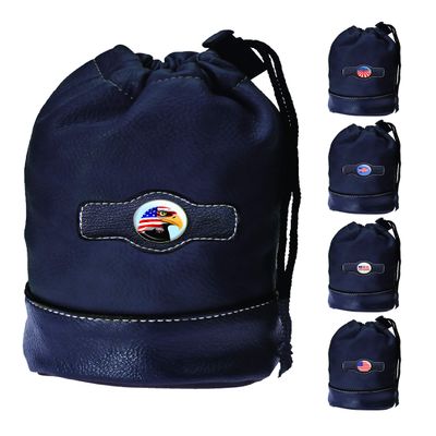 Clip Wipes Golf Pouch - American Flag USA Theme - Drawstring Style (Black-Eagle)