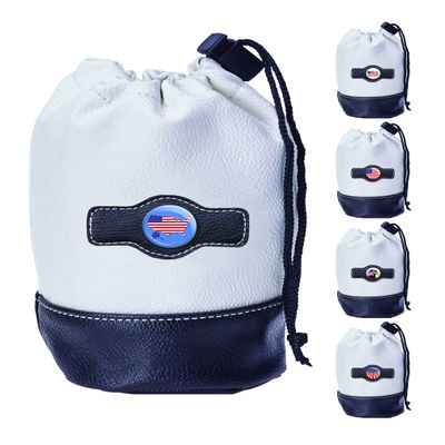 Clip Wipes Golf Pouch - American Flag USA Theme - Drawstring Style (White-Map)