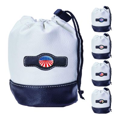 Clip Wipes Golf Pouch - American Flag USA Theme - Drawstring Style (White-Flag2)