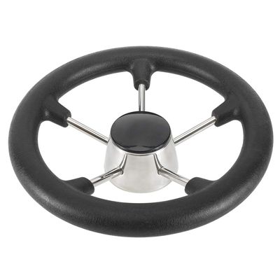 NovelBee 11-1/2 Inch Stainless Steel 5 Spoke Boat Marine Destroyer Steering Wheel with Black PU Foam (Without Knob)