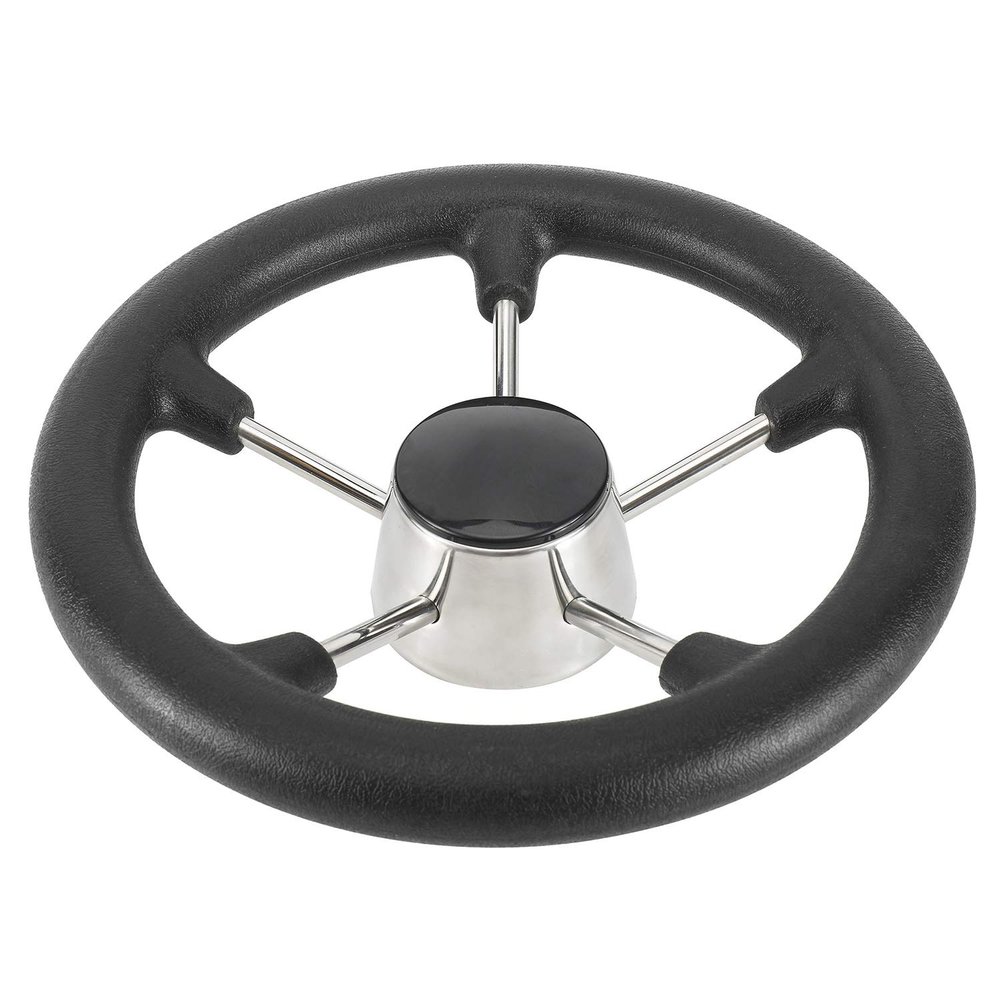NovelBee 11-1/2 Inch Stainless Steel 5 Spoke Boat Marine Destroyer Steering Wheel with Black PU Foam (Without Knob)