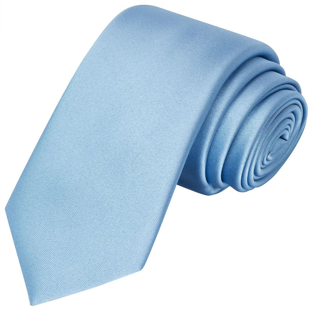 KissTies Boys Tie Sky Blue Satin Solid Necktie For Kids Ties + Gift Box