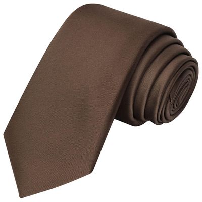 KissTies Boys Tie Truffle Brown Satin Solid Necktie For Kids Ties + Gift Box