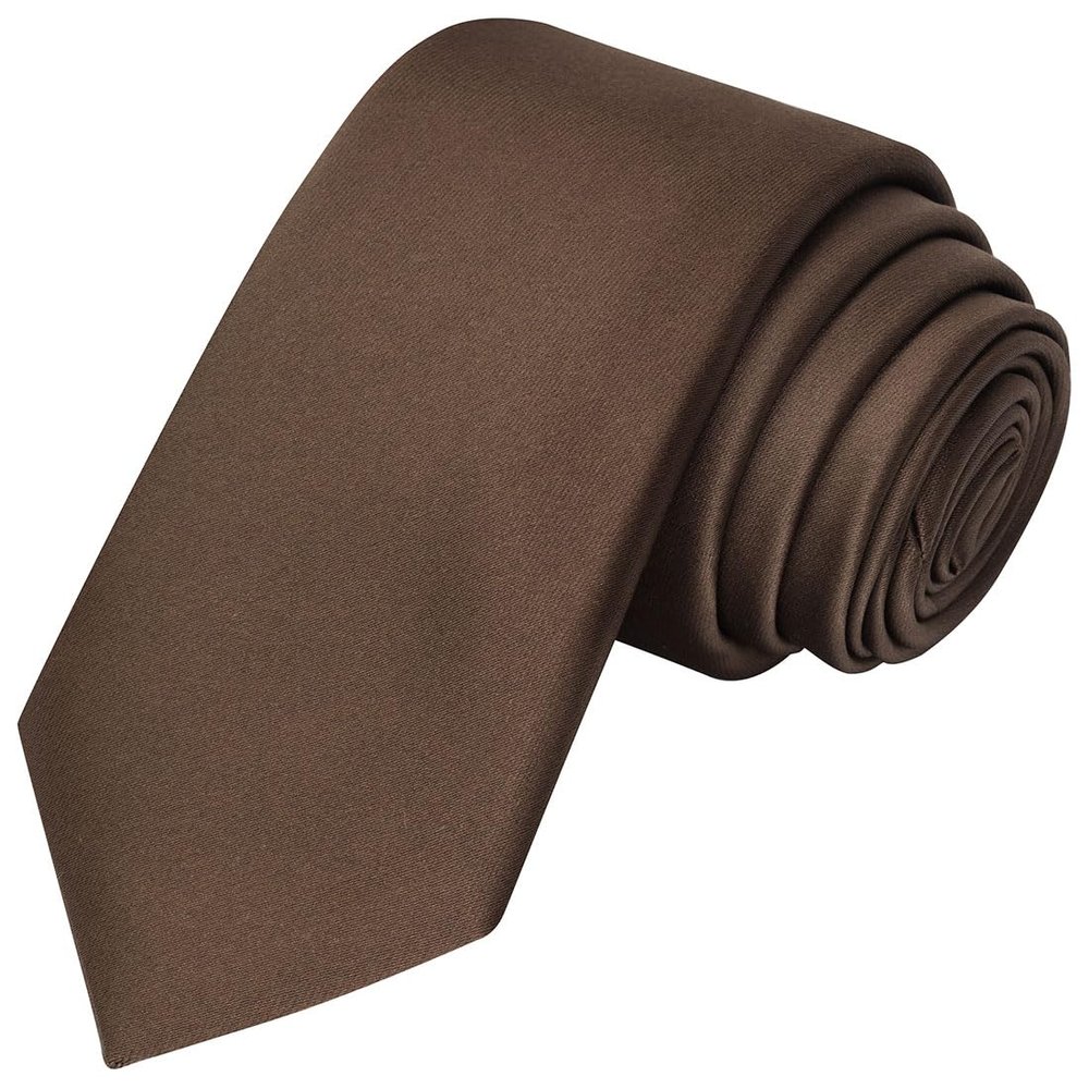 KissTies Boys Tie Truffle Brown Satin Solid Necktie For Kids Ties + Gift Box