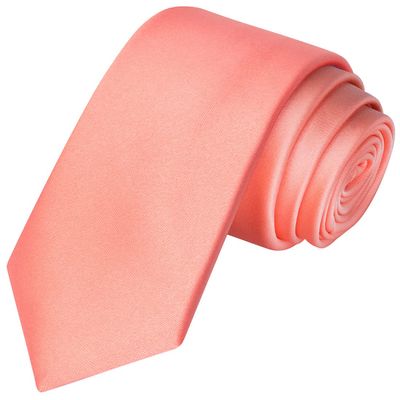 KissTies Boys Tie Peach Satin Solid Necktie For Kids Apricot Ties + Gift Box