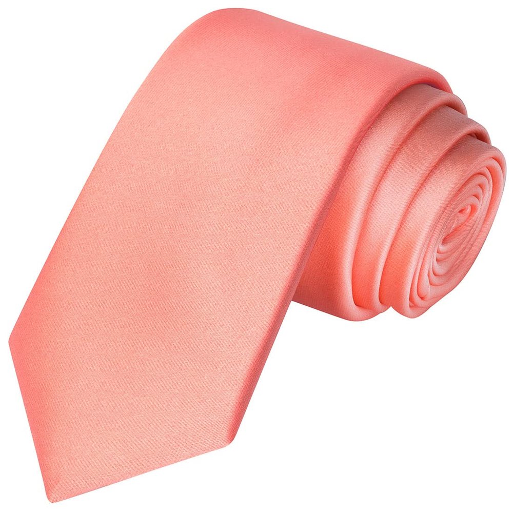 KissTies Boys Tie Peach Satin Solid Necktie For Kids Apricot Ties + Gift Box