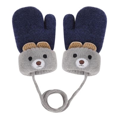 Toddler Baby Knitted Winter Gloves Cable Mittens Cute Cartoon Bear Kids Boys Girls Thermal Thick Fleece Lined Gloves Wool Warm Knit Snow Ski Cold Weather Gloves Children with String Age 0-3Y