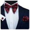 GUSLESON Floral Red Bow Ties for Men Silk Black Pre-tied Big Bowtie and Pocket Square Cufflink Set (0617-04) view 1