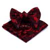 GUSLESON Floral Red Bow Ties for Men Silk Black Pre-tied Big Bowtie and Pocket Square Cufflink Set (0617-04) view 3