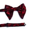 GUSLESON Floral Red Bow Ties for Men Silk Black Pre-tied Big Bowtie and Pocket Square Cufflink Set (0617-04) view 4