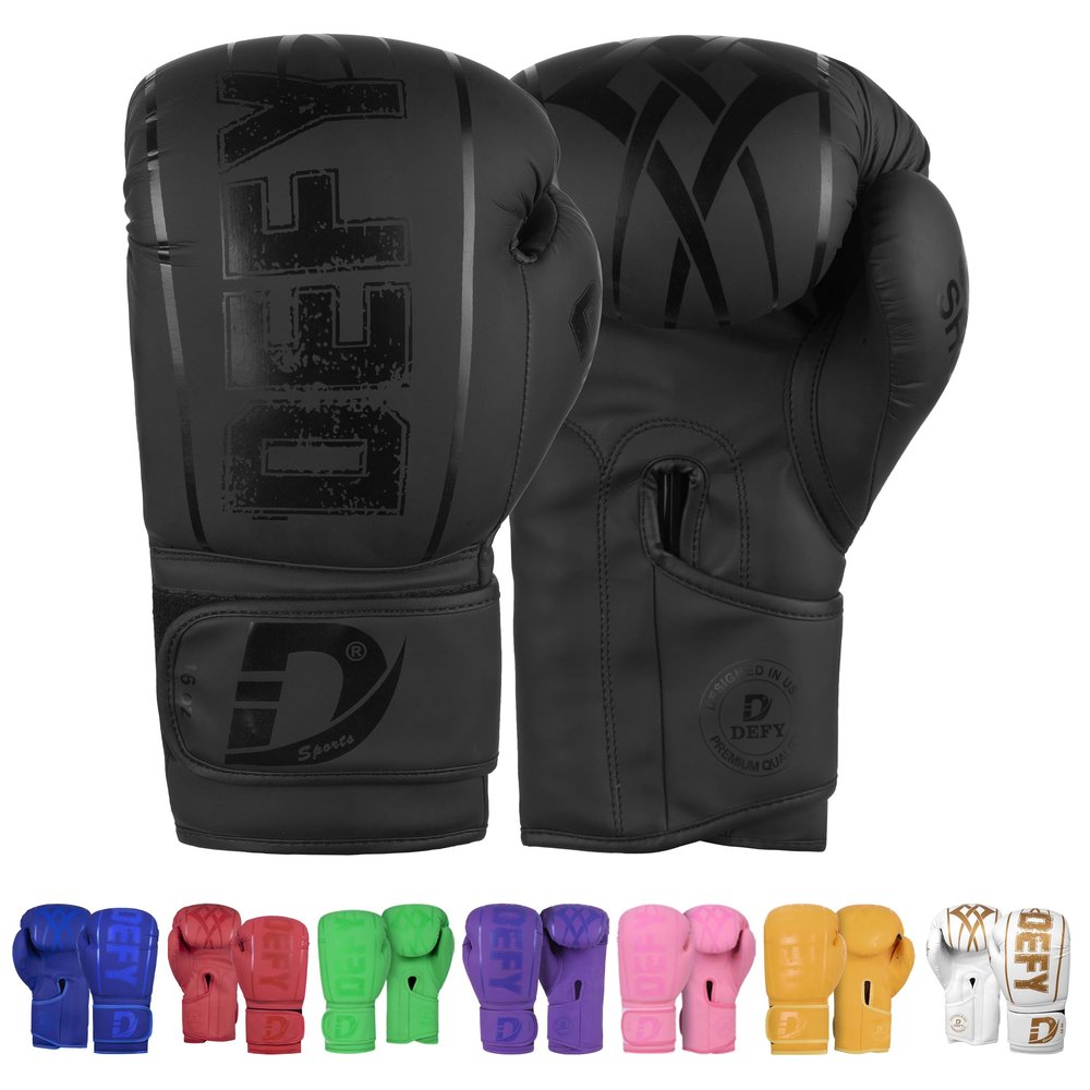 DEFY Boxing Gloves for Men & Women - Premium Quality Synthetic Leather Boxing Gloves for Training - Perfect for Punching Heavy Bags, Sparring, & Fighting Gloves (Black, 10oz)