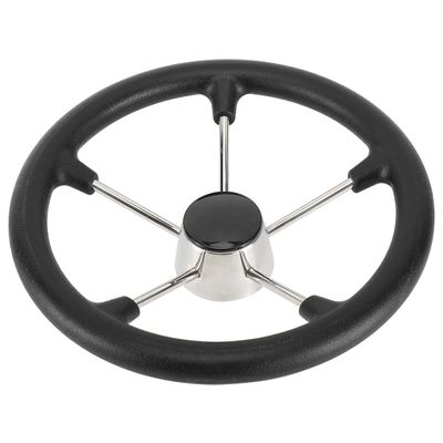 NovelBee 13-1/2 Inch Stainless Steel 5 Spoke Boat Marine Destroyer Steering Wheel with Black PU Foam