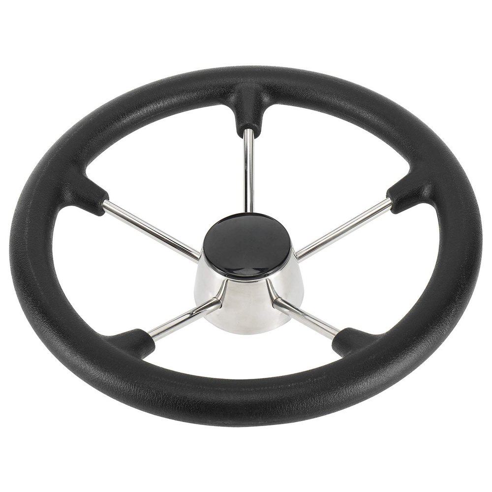 NovelBee 13-1/2 Inch Stainless Steel 5 Spoke Boat Marine Destroyer Steering Wheel with Black PU Foam