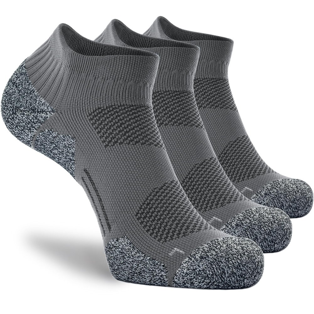 CWVLC Unisex Cushioned Compression Athletic Ankle Socks Multipack, 3-pairs Charcoal, M (7.5-10 W US/ 6-8.5 M US)