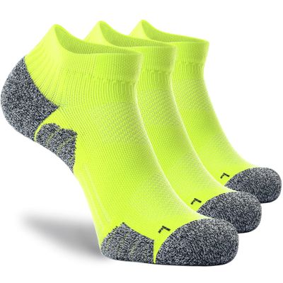 CWVLC Unisex Cushioned Compression Athletic Ankle Socks Multipack, 3-pairs Lime-Green, M (7.5-10 W US/ 6-8.5 M US)