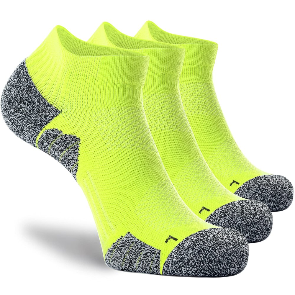 CWVLC Unisex Cushioned Compression Athletic Ankle Socks Multipack, 3-pairs Lime-Green, M (7.5-10 W US/ 6-8.5 M US)