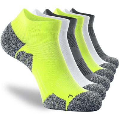 CWVLC Unisex Cushioned Compression Athletic Ankle Socks Multipack, 6-pairs Charcoal Lime-Green White, M (7.5-10 W US/ 6-8.5 M US)
