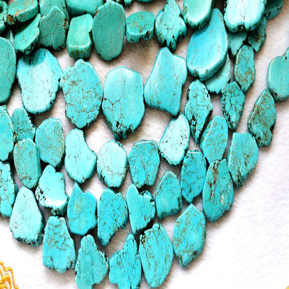 16inch Strand- Magnesite New Stone Bead DIY Matrix Turquoise - Freeform Shape Slab Slice Beads Chunky Necklace 20-60mm(2") (20-35mm)