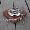 RoyalMart Brass Sundial Compass with Wooden Case | Silver Engraved Vintage Steampunk Compass with Brass Push Button Mechanism | Nautical Antique Gift for Graduation, Scouts & Collectors view 4