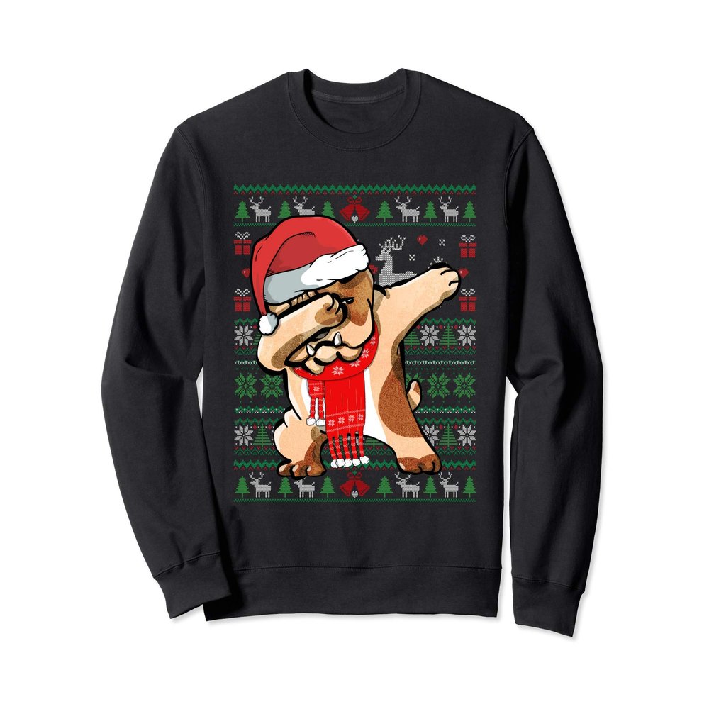 Dabbing Bulldog Ugly Christmas Sweater Funny Party Costume Sweatshirt