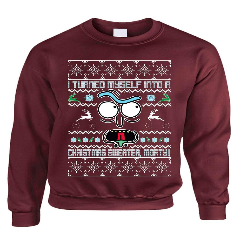 ALLNTRENDS Adult Sweatshirt I Turned Myself Into A Christmas Sweater Funny Xmas (XL, Maroon)