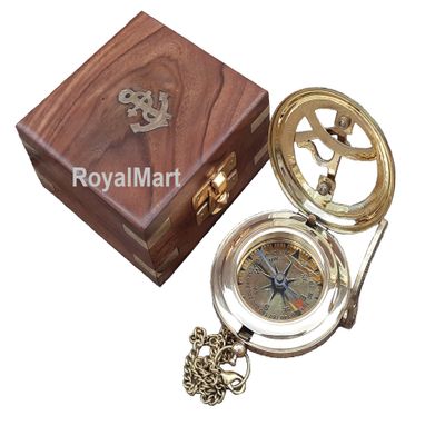 Engraved Compass Personalized Compass Antique Compass Brass Compass Gift for Graduation, Anniversary, Baptism, Boy Scout, or Christmas - Vintage Style Working Compass (Engraved with Wooden Box)
