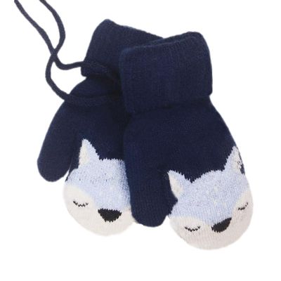 Baby Toddler Cute Fox Winter Warm Knitted Magic Mittens On String Kids Insulated Snow Cold Weather Gloves with Fleece Lining for Baby Girls Boys 0-3 Years Gift