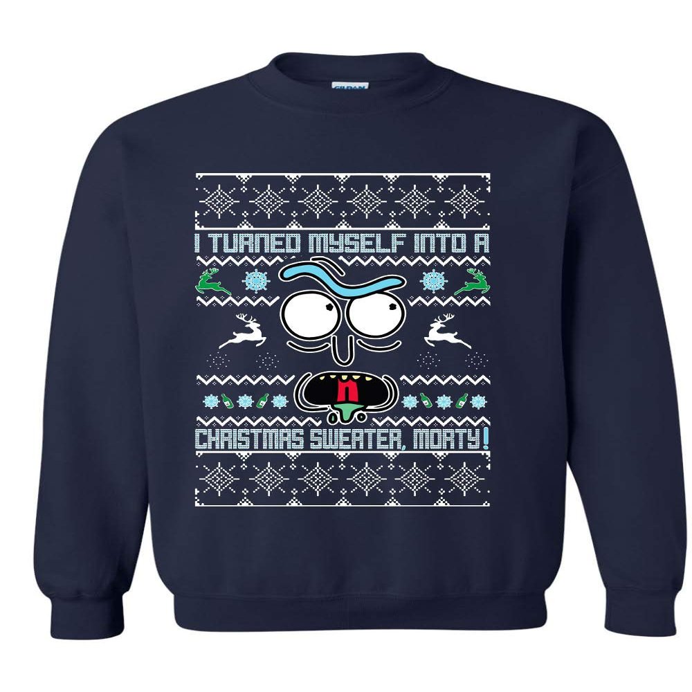 ALLNTRENDS Adult Sweatshirt I Turned Myself Into A Christmas Sweater Funny Xmas (2XL, Navy Blue)