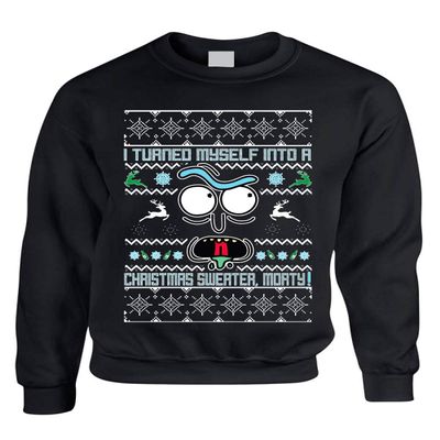 ALLNTRENDS Adult Sweatshirt I Turned Myself Into A Christmas Sweater Funny Xmas (M, Black)