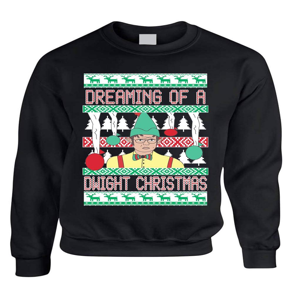 ALLNTRENDS Adult Sweatshirt Dreaming of A Dwight Christmas Funny Ugly Xmas (S, Black)