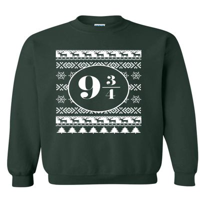 ALLNTRENDS Adult Sweatshirt Nine and Three Quarters Platform Ugly Christmas Top (S, Forest Green)