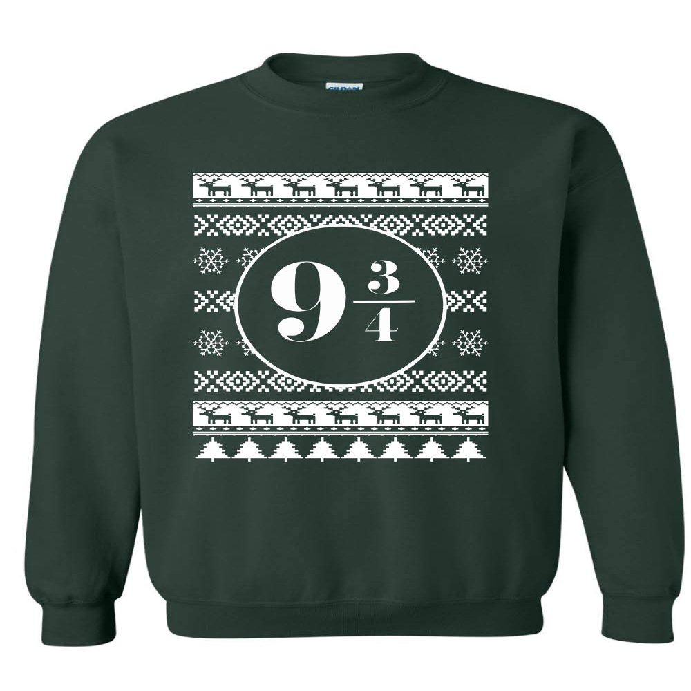 ALLNTRENDS Adult Sweatshirt Nine and Three Quarters Platform Ugly Christmas Top (S, Forest Green)