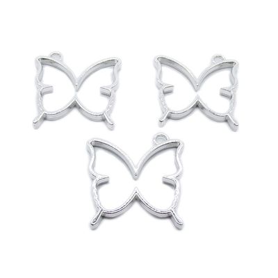10 Pieces Antique Silver Plated Jewelry Charms GY04373 Butterfly Cabochon Frame