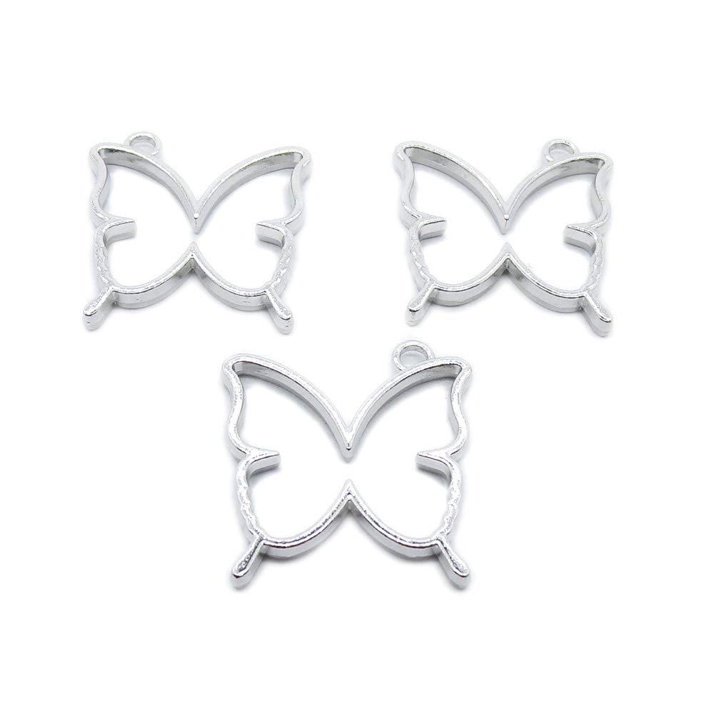 10 Pieces Antique Silver Plated Jewelry Charms GY04373 Butterfly Cabochon Frame