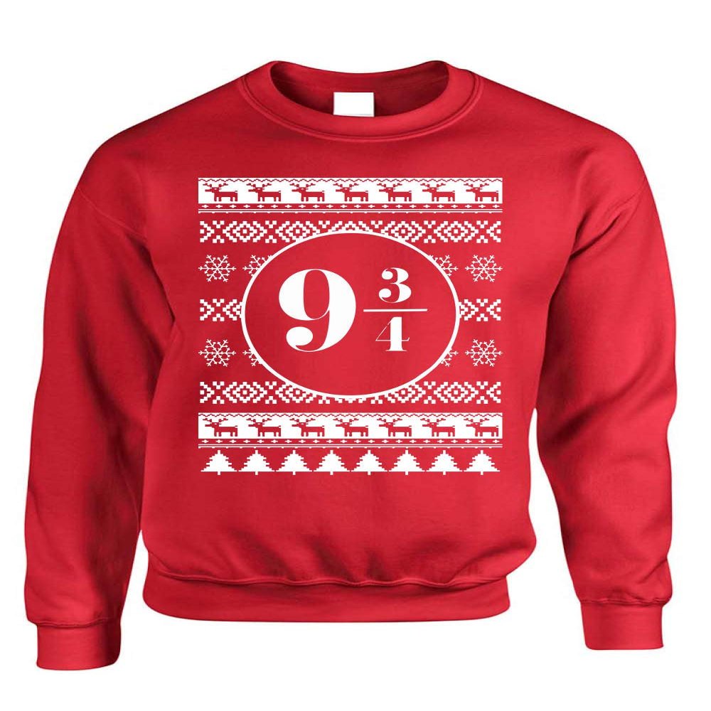 ALLNTRENDS Adult Sweatshirt Nine and Three Quarters Platform Ugly Christmas Top (S, Red)