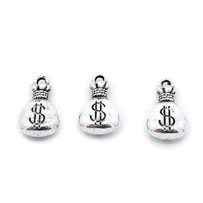 30 Pieces Antique Silver Plated Jewelry Charms GY03742 Dollar Money Bag Sack