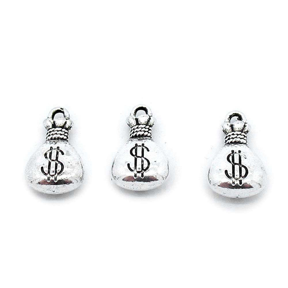 30 Pieces Antique Silver Plated Jewelry Charms GY03742 Dollar Money Bag Sack