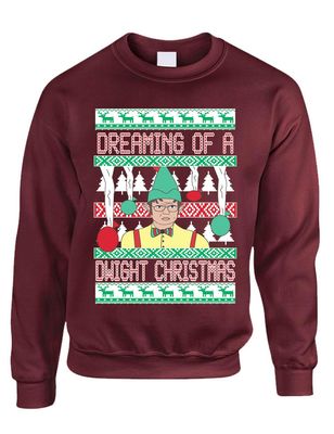 ALLNTRENDS Adult Sweatshirt Dreaming of A Dwight Christmas Funny Ugly Xmas (2XL, Maroon)